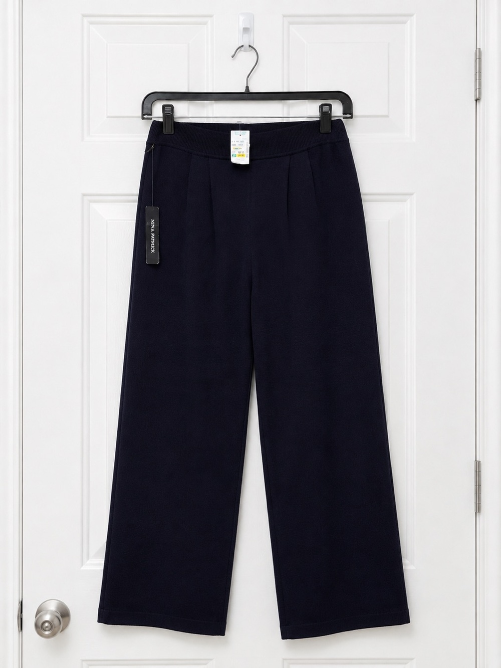 Nina Patrick Womens L Navy Blue Wide-Leg Pull-On Dress Pants 78% Acrylic NWT